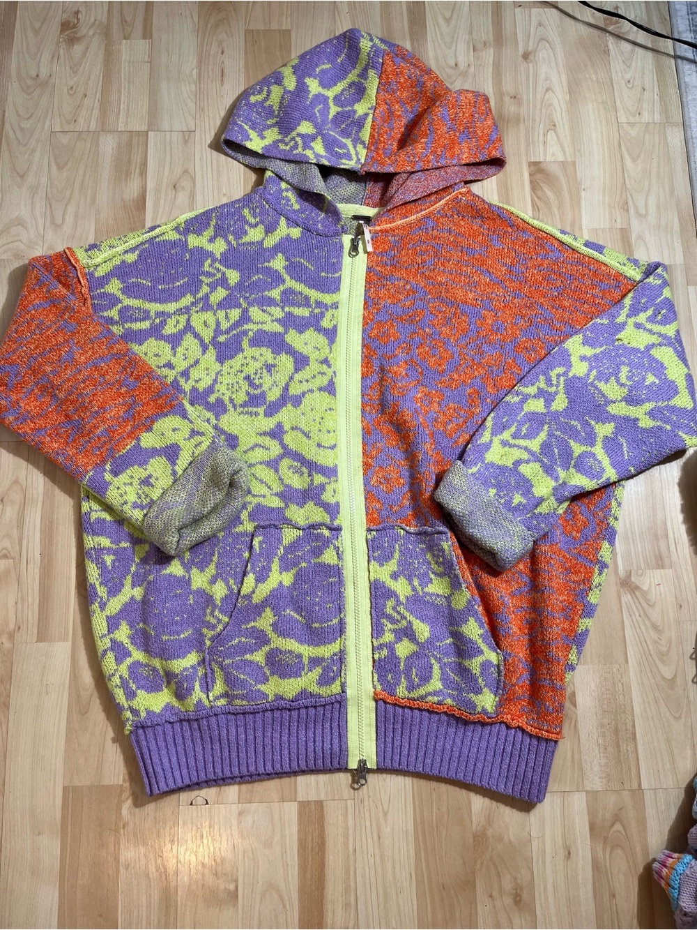 Free People In Bloom Patterned Sweater Hoodie Oversized Small